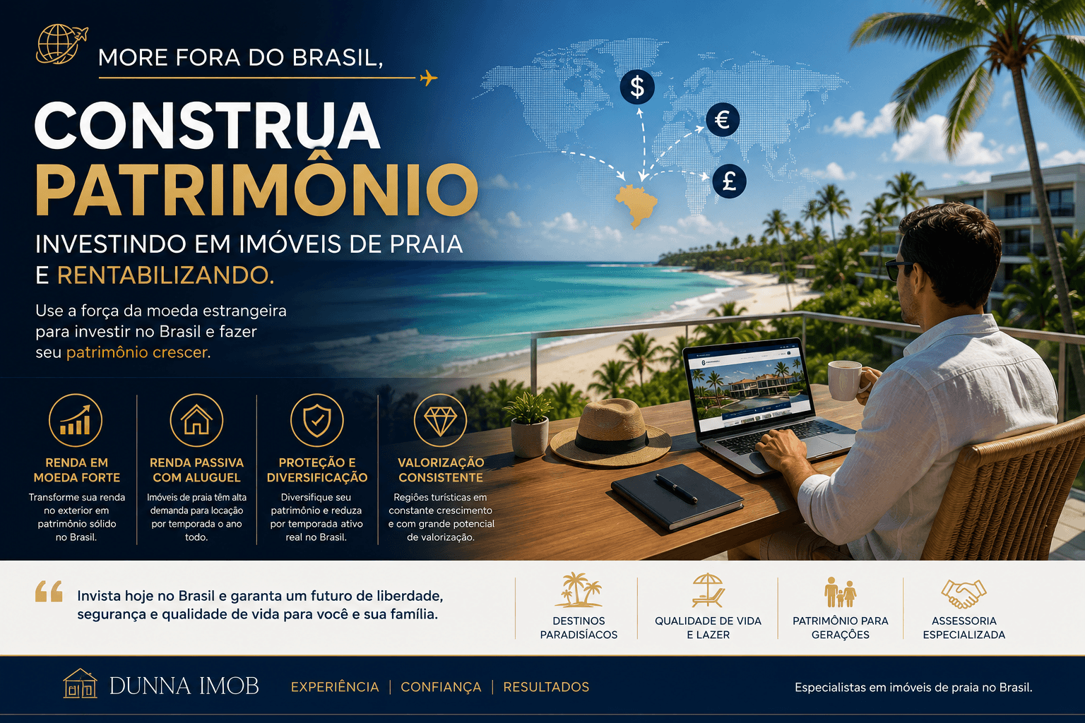 Brasileiros no exterior: como investir em imóveis de praia e construir patrimônio no Brasil